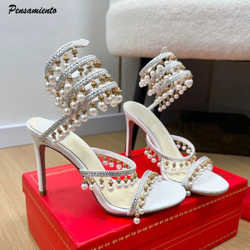 Rhinestone Sandal Women - Luxury Rhinestones Pearls Tassels Women Gladiator