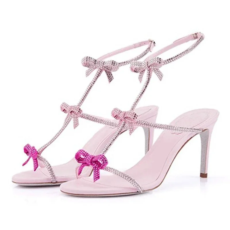 Rhinestone Sandal Women - Aneikeh Elegant Silk Rhinestone Decoration High